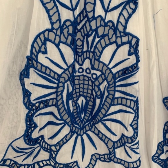 Anthropologie HD in Paris Maxi Dress White with Embroidered Blue Flowers - L - Picture 8 of 12